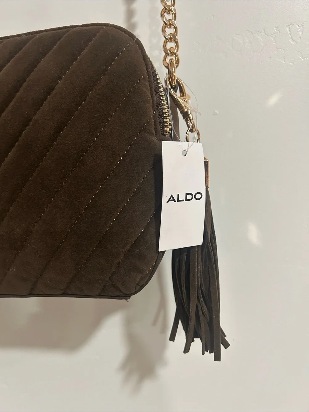ALDO Dark Brown Quilted Crossbody Bag with Tassel